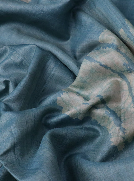 Pure tussar silk saree pastel blue with batik butta prints and batik printed border