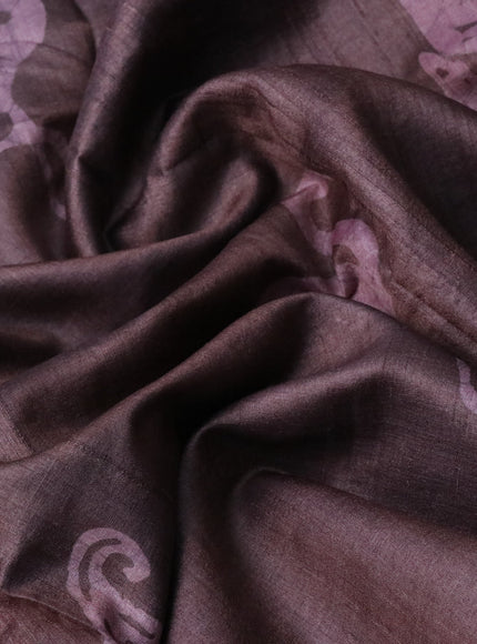 Pure tussar silk saree rosy brown with batik butta prints and printed border