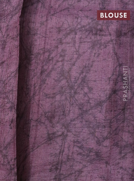 Pure tussar silk saree rosy brown with batik butta prints and printed border