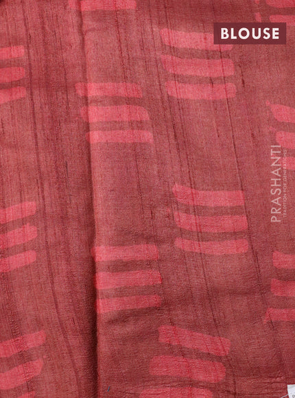 Pure tussar silk saree peach shade and pastel brown with allover prints and simple border