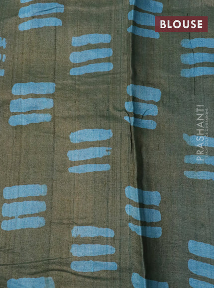 Pure tussar silk saree light blue and sap green with allover prints and simple border