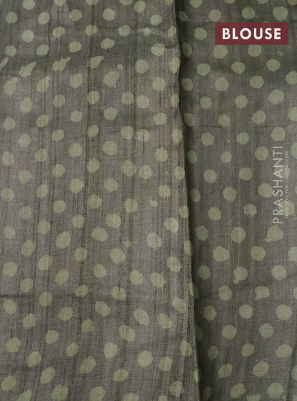 Pure tussar silk saree military green with allover batik prints and printed border