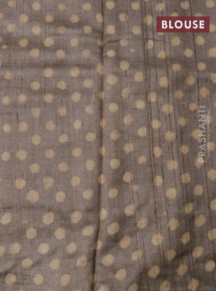 Pure tussar silk saree chikku shade with allover batik prints and printed border