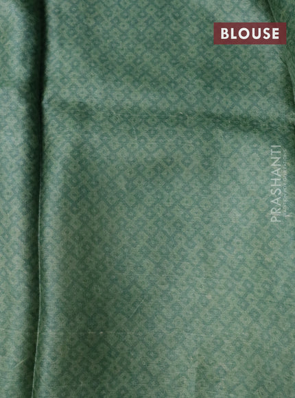 Pure tussar silk saree green shade with floral prints in borderless style