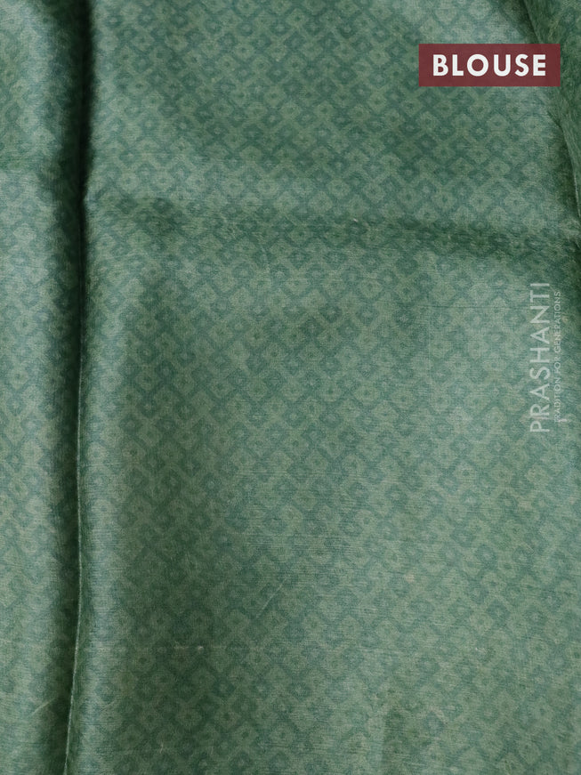 Pure tussar silk saree green shade with floral prints in borderless style