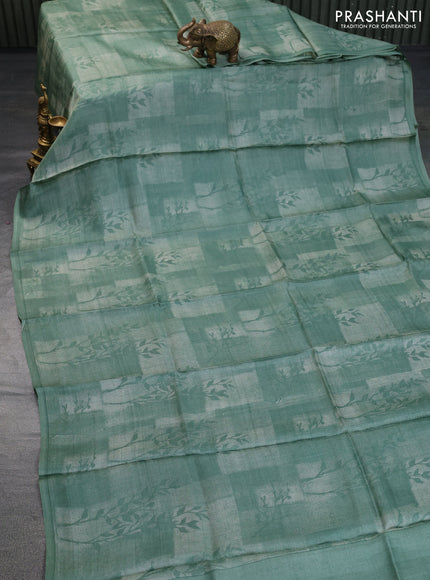 Pure tussar silk saree pastel green with allover prints in borderless style