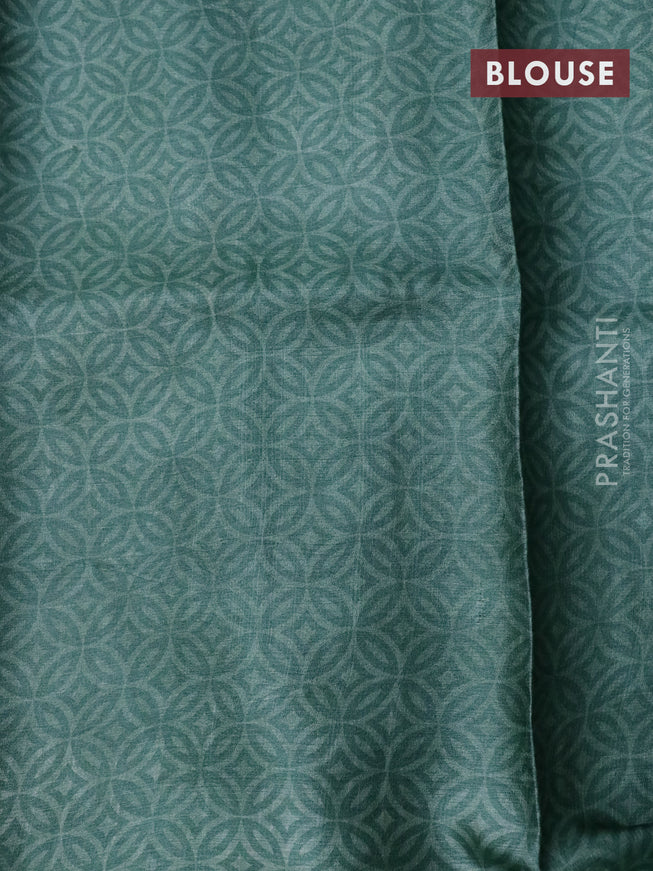 Pure tussar silk saree pastel green with allover prints in borderless style