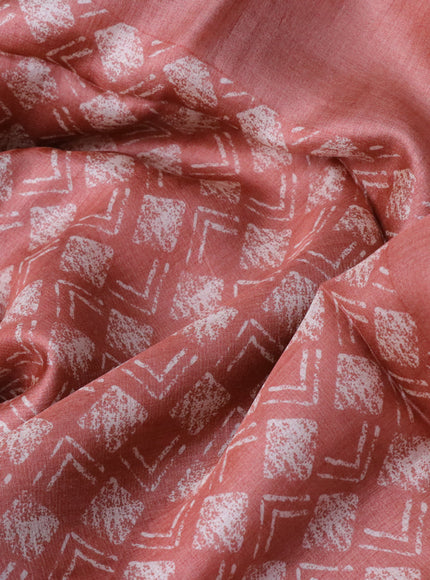 Pure tussar silk saree pastel peach with allover geometric prints in borderless style