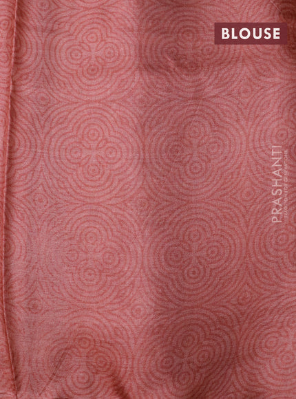 Pure tussar silk saree pastel peach with allover geometric prints in borderless style