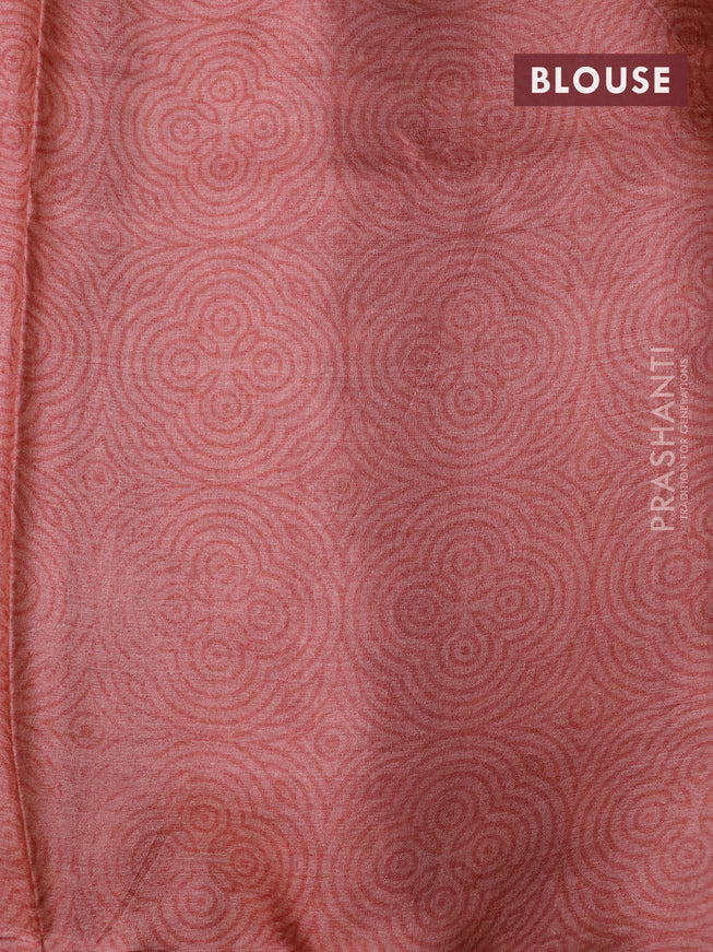 Pure tussar silk saree pastel peach with allover geometric prints in borderless style