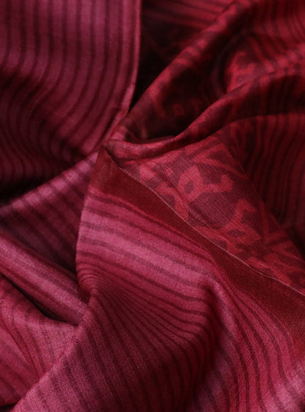 Pure tussar silk saree maroon and sandal maroon with allover stripe prints and paisley printed border