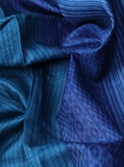 Pure tussar silk saree cs blue and sandal dark blue with allover stripe prints and paisley printed border