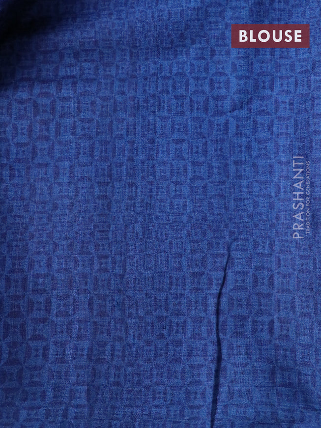 Pure tussar silk saree cs blue and sandal dark blue with allover stripe prints and paisley printed border