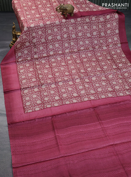 Pure tussar silk saree maroon with allover prints and printed border