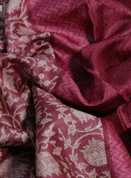 Pure tussar silk saree maroon with allover prints and printed border