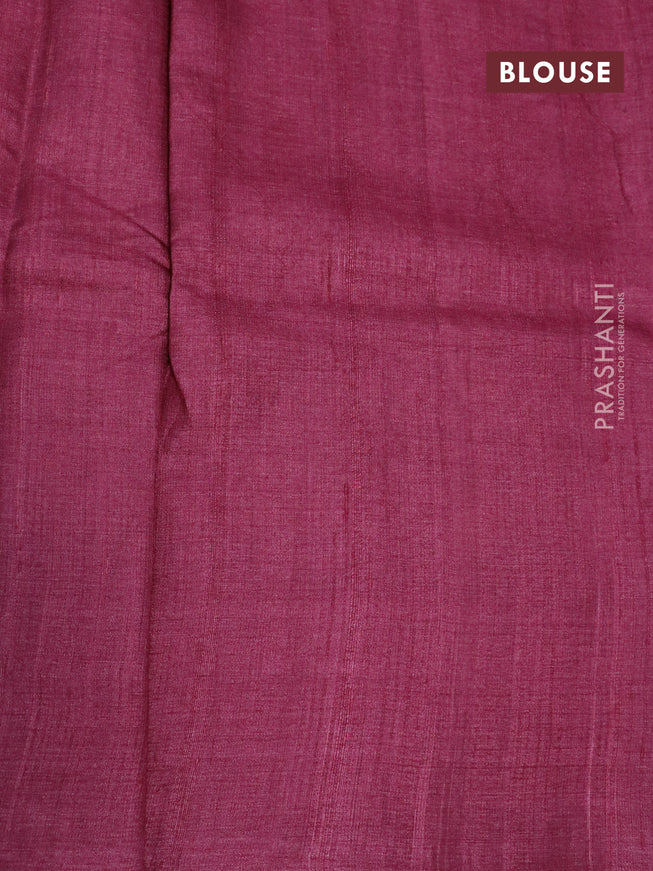 Pure tussar silk saree maroon with allover prints and printed border