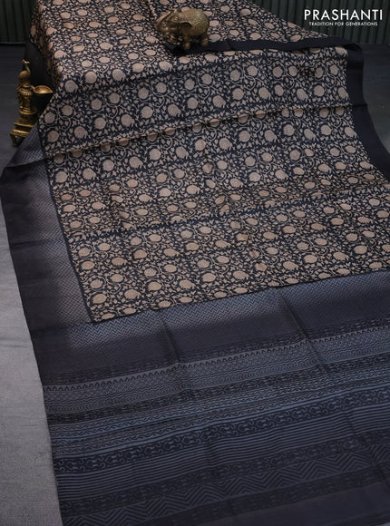 Pure tussar silk saree black and grey with allover prints and printed border