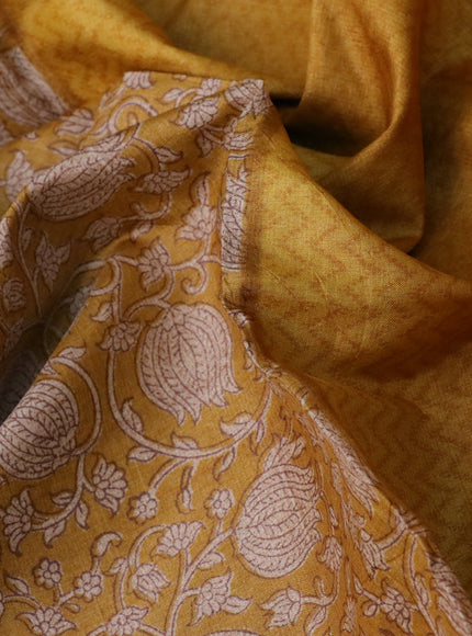 Pure tussar silk saree mustard yellow and yellow with allover prints and printed border