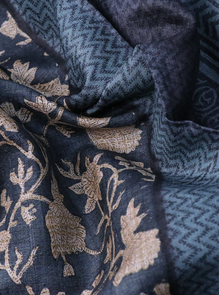 Pure tussar silk saree elephant grey with allover floral prints and printed border