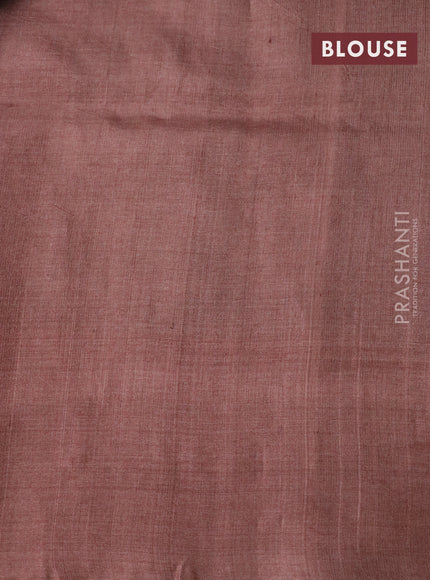 Pure tussar silk saree elephant grey and brown with allover stripes pattern & butta prints and printed border