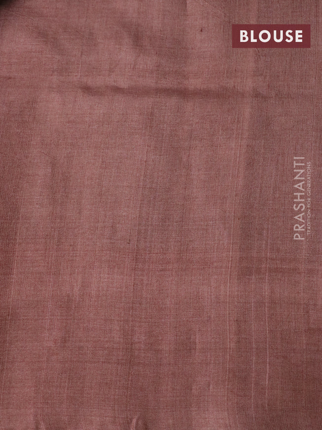 Pure tussar silk saree elephant grey and brown with allover stripes pattern & butta prints and printed border