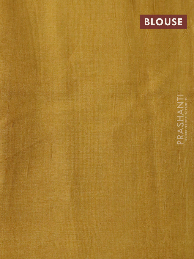 Pure tussar silk saree mustard yellow with allover floral prints and printed border