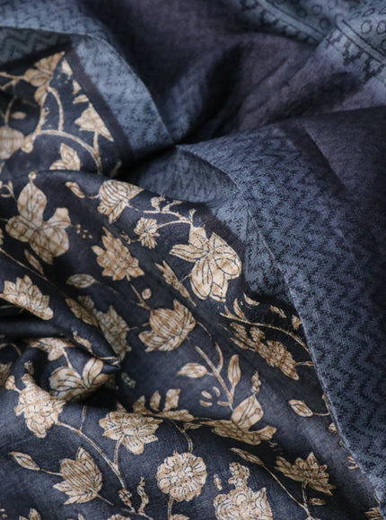 Pure tussar silk saree elephant grey with allover floral prints and printed border