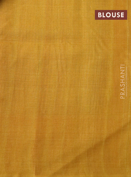 Pure tussar silk saree mustard yellow with allover floral prints and printed border