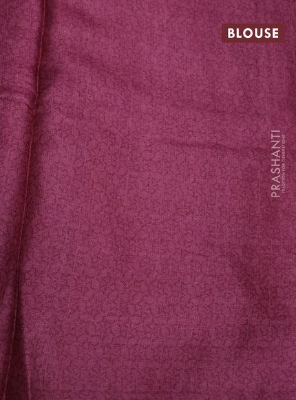 Pure tussar silk saree mauve pink and maroon with floral butta prints in borderless style