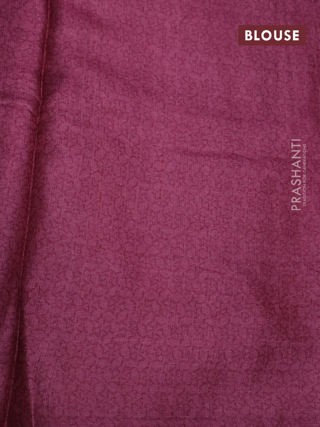 Pure tussar silk saree mauve pink and maroon with floral butta prints in borderless style