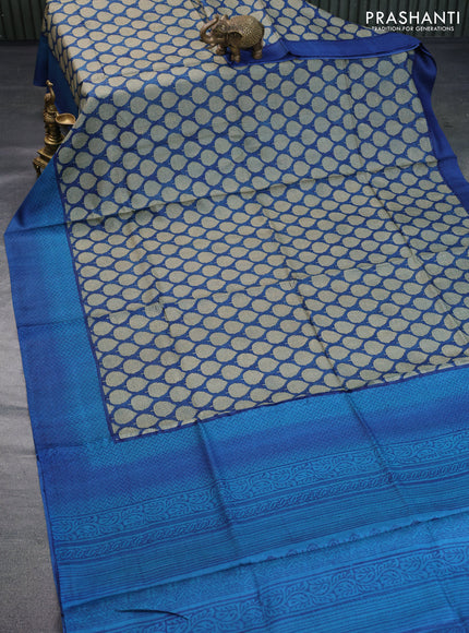 Pure tussar silk saree blue and cs blue with allover butta prints and printed border