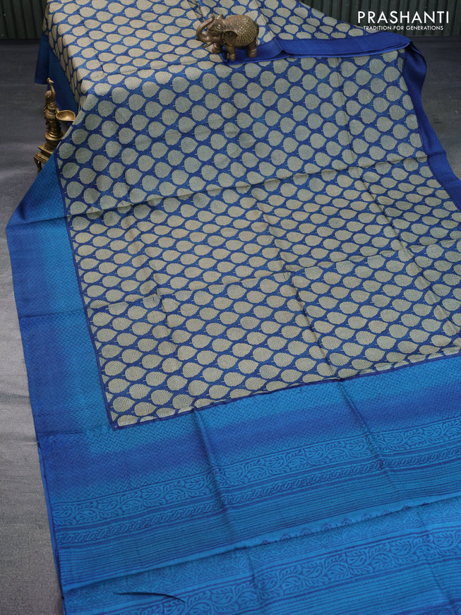 Pure tussar silk saree blue and cs blue with allover butta prints and printed border