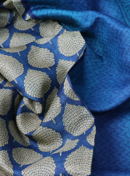 Pure tussar silk saree blue and cs blue with allover butta prints and printed border