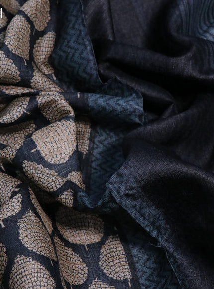 Pure tussar silk saree elephant grey and grey with allover butta prints and printed border