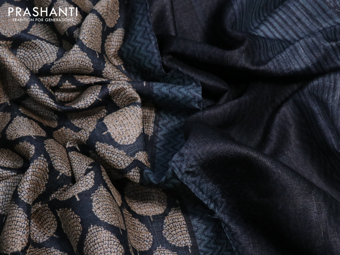 Pure tussar silk saree elephant grey and grey with allover butta prints and printed border