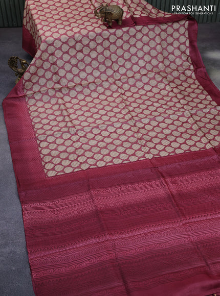 Pure tussar silk saree pastel maroon and maroon with allover butta prints and printed border