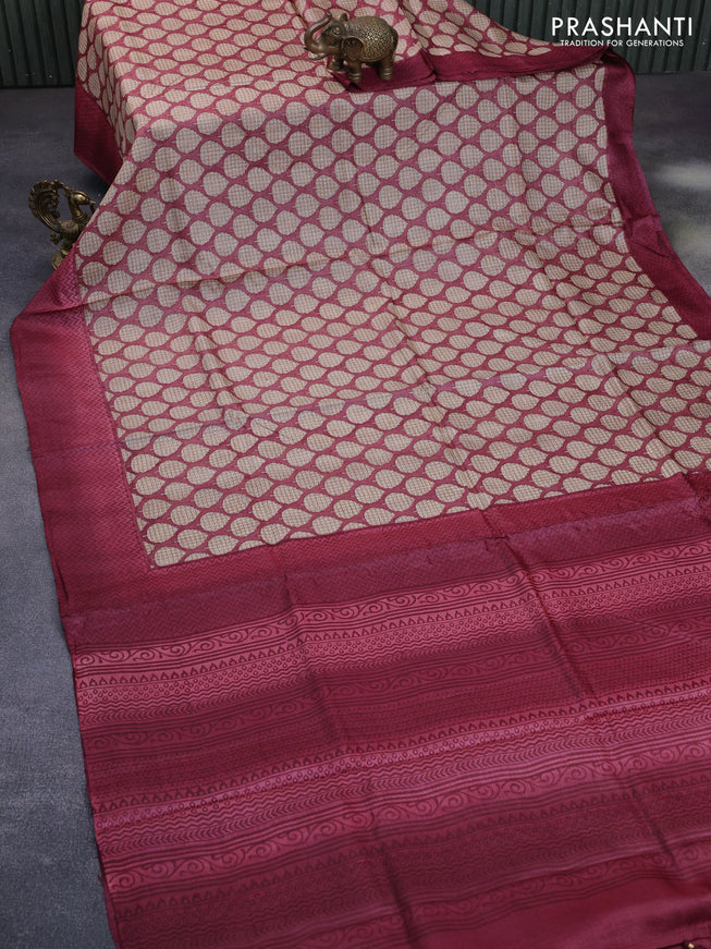 Pure tussar silk saree pastel maroon and maroon with allover butta prints and printed border