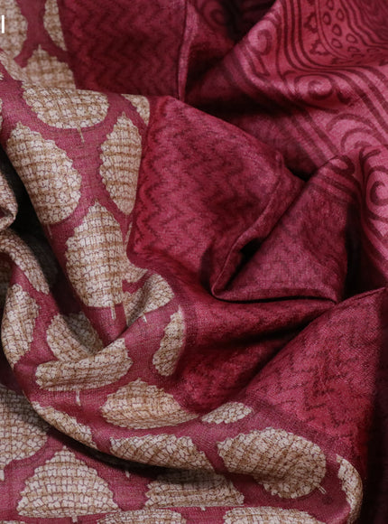 Pure tussar silk saree pastel maroon and maroon with allover butta prints and printed border