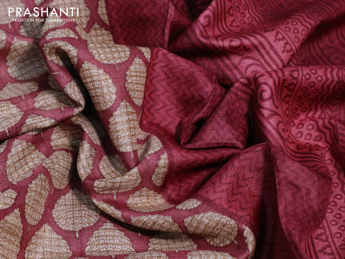 Pure tussar silk saree pastel maroon and maroon with allover butta prints and printed border