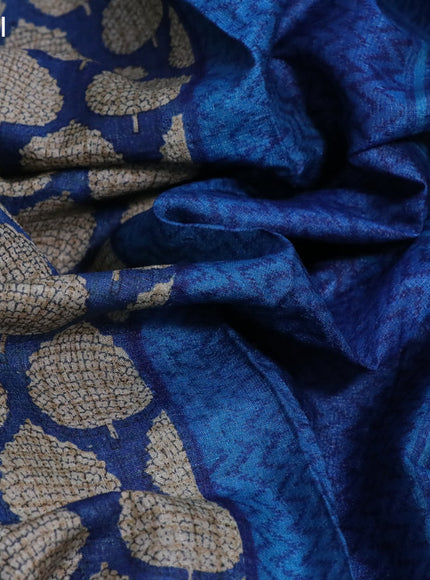 Pure tussar silk saree blue and cs blue with allover butta prints and printed border