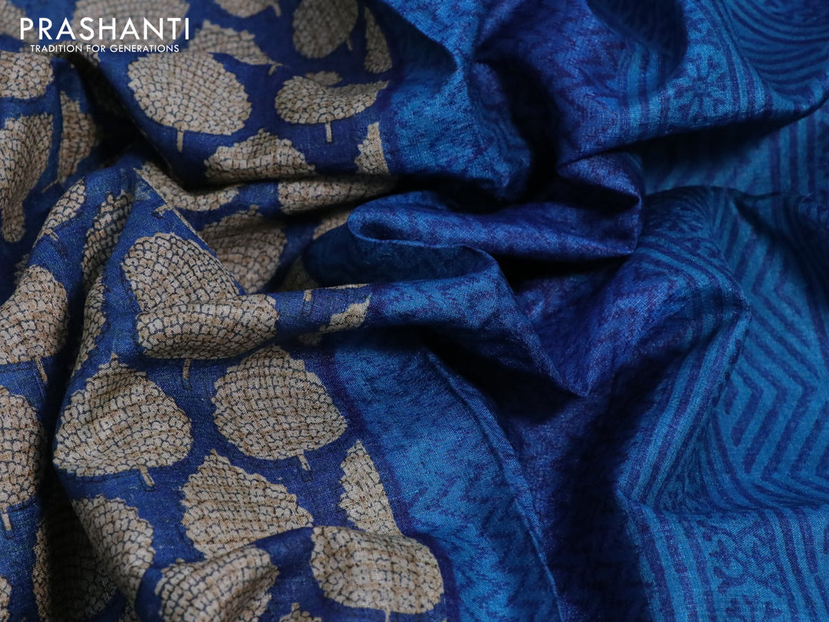 Pure tussar silk saree blue and cs blue with allover butta prints and printed border