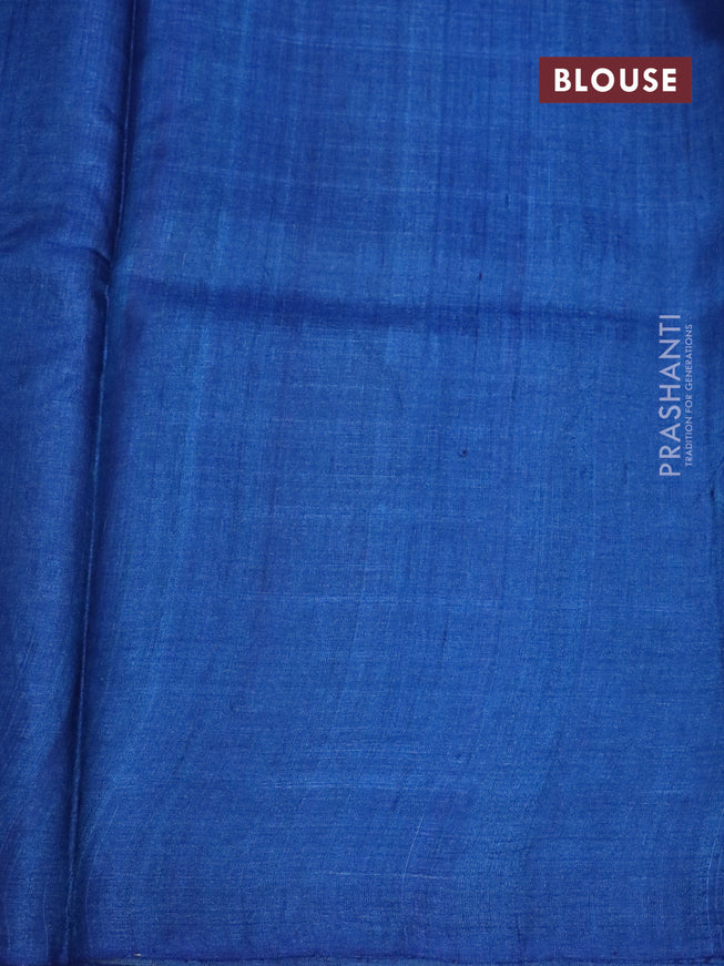 Pure tussar silk saree blue and cs blue with allover butta prints and printed border