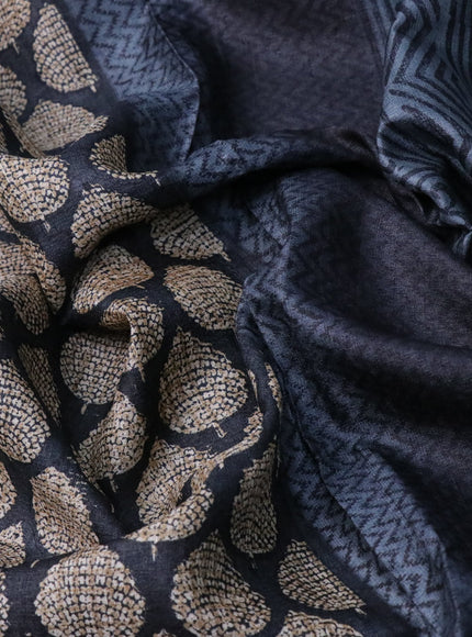 Pure tussar silk saree black and grey with allover butta prints and printed border