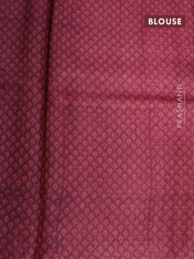 Pure tussar silk saree beige and maroon with allover prints and printed border