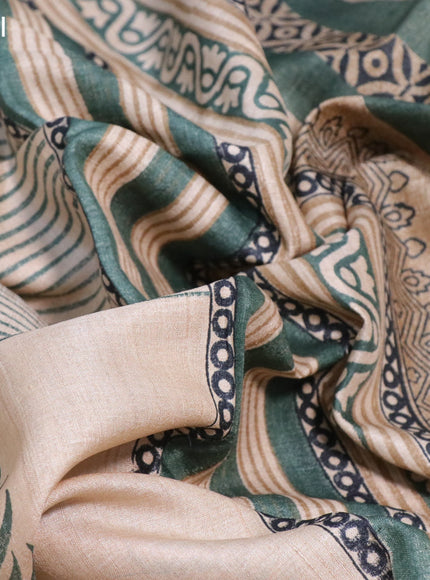 Pure tussar silk saree beige and green shade with allover prints and printed border