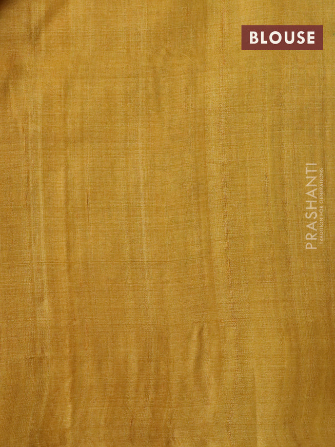 Pure tussar silk saree yellow with allover floral prints and printed border