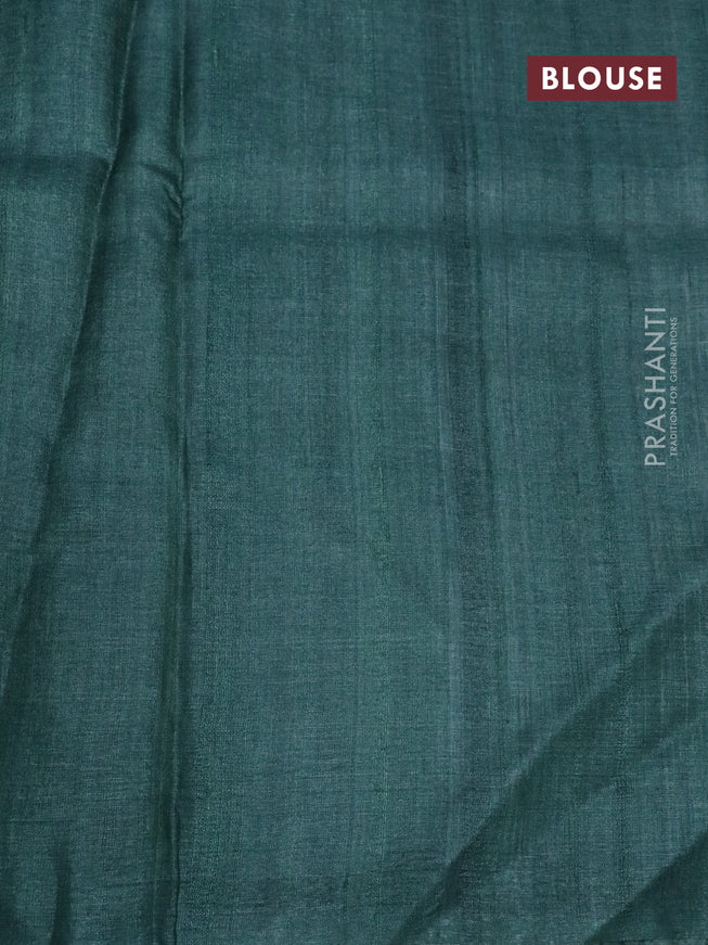 Pure tussar silk saree dark green with allover floral prints and printed border