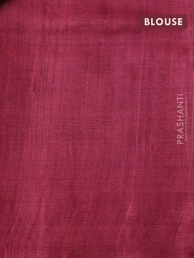 Pure tussar silk saree maroon shade with allover floral prints and printed border