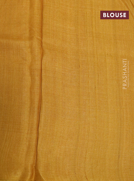 Pure tussar silk saree mustard yellow with allover floral prints and printed border