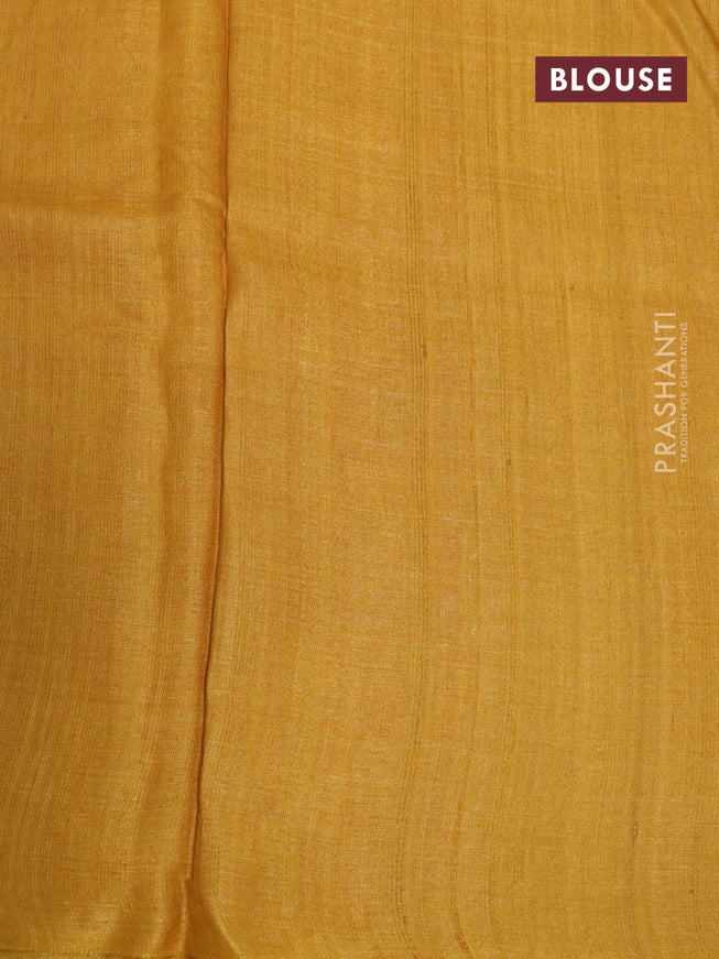 Pure tussar silk saree mustard yellow with allover floral prints and printed border